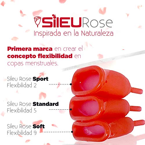 Copa Menstrual Sileu Cup Rose - Modelo de iniciación sencillo de colocar - Ayuda a prevenir infecciones urinarias y la cistitis - Talla S, Rojo, Flexibilidad Standard