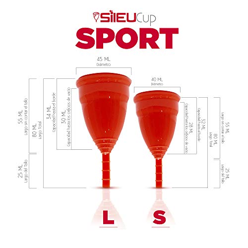 Copa Menstrual Sileu Cup Sport - Copa deportiva perfecta para deportes, pilates, yoga, piscina, baile, gimnasio - Alternativa ecológica y natural a tampones y compresas - Talla L, Morado