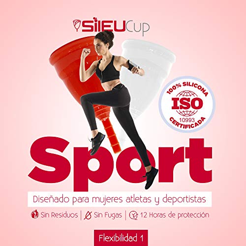 Copa Menstrual Sileu Cup Sport - Copa deportiva perfecta para deportes, pilates, yoga, piscina, baile, gimnasio - Alternativa ecológica y natural a tampones y compresas - Talla L, Morado