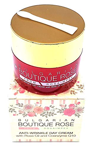 Crema Antiarrugas de Día con Coenzima Q10 y Aceite Natural de Rosa de Boutique Rose, Sin Parabenos, Sin Conservantes