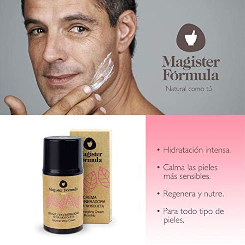 Crema Rosa Mosqueta 50 ml | Extracto de Aceite 100% puro | Hidratante y Regeneradora Facial | Antiedad, Antiarrugas, Antimanchas | Mujer y Hombre | Día y Noche | Magister Formula