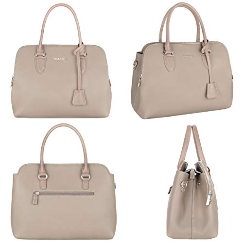 David Jones - Bolso de Mano Bugatti Mujer - Señora Tote Bag Cuero Genuino PU - Bolso de Hombro Bandolera Múltiples Bolsillos Cremallera - Shopper Asas Piel Trabajo Diario Elegante Moda - Beige