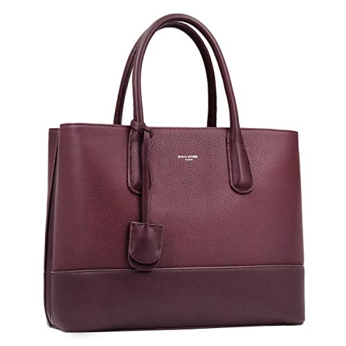 David Jones - Bolso de Mano Grande Mujer - Shopper Tote Bag Señora Trabajo Negocios Cuero Genuino PU - Bolsos Hombro Bandolera Piel Múltiples Bolsillos - Maletín Satchel Oficina Elegante - Rojo