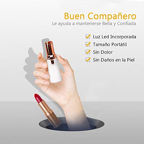 Depiladora Facial Mujer Electrica, Removedor de Vello Impecable, Afeitadora sin dolor para Mujer Impermeable para Mejillas Labios Barbilla y Cuello de Mujeres con Luz LED Incorporada Batería