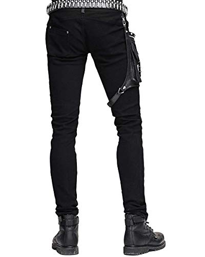 Devil FASHION HOMBRE dieselpunk Pantalones Vaqueros Negro Gótico Punk Piel Sintética Hip Bolso - Negro, X-Large