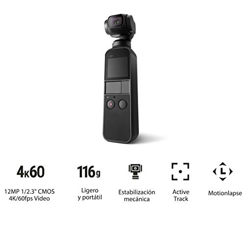 DJI Osmo Pocket Versión de Bolsillo - Estabilizador portátil meanico en tres ejes, gimbal con sensor de 1/2.3'', campo de visión de 80° y apertura f/2.0, vídeo en 4K/60 fps a 100 Mbps