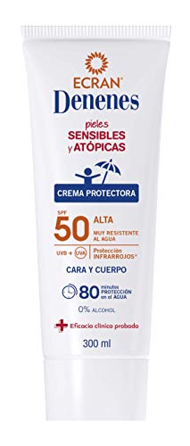 Ecran Denenes, Crema Solar Infantil de Cara y Cuerpo para Pieles Sensibles y Atópicas, con SPF50 - Formato Familiar de 300 ml