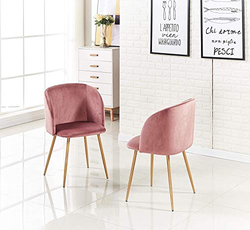 EGGREE Pack 2 Sillón Lounge Terciopelo Vintage, Silla de Comedor/Cucion con Patas Metálicas Fuertes y Tela de Terciopelo Sedoso - Rosa