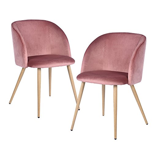 EGGREE Pack 2 Sillón Lounge Terciopelo Vintage, Silla de Comedor/Cucion con Patas Metálicas Fuertes y Tela de Terciopelo Sedoso - Rosa