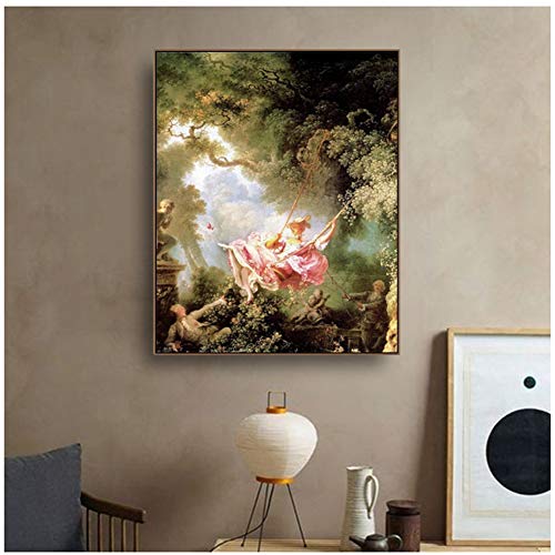 El columpio de Pierre Jean-Honore Fragonard Lienzo Pintura Caligrafía   Impresiones Cartel Imagen de pared para sala de estar Dormitorio-50x70cm Sin marco