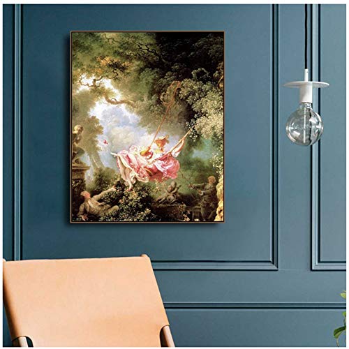 El columpio de Pierre Jean-Honore Fragonard Lienzo Pintura Caligrafía   Impresiones Cartel Imagen de pared para sala de estar Dormitorio-50x70cm Sin marco