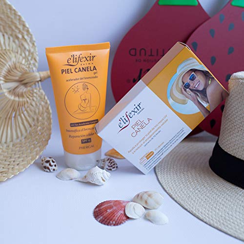 Elifexir Piel Canela - Gel Bronceador | Protege, Hidrata y Reafirma | Ilumina tu Piel | Creatina y Manteca de Karité | Protector Solar SPF15 UV/UVB | Acelerador Bronceado | Reparación Celular - 150ml