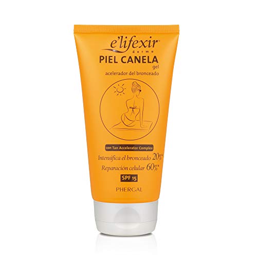 Elifexir Piel Canela - Gel Bronceador | Protege, Hidrata y Reafirma | Ilumina tu Piel | Creatina y Manteca de Karité | Protector Solar SPF15 UV/UVB | Acelerador Bronceado | Reparación Celular - 150ml