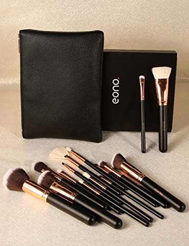 Eono by Amazon - Brochas de Maquillaje 15 Unids Pelos de Cabra Sintéticos Premium Base Pincel Mezcla Polvo Facial Rubor Corrector Cosméticos de Ojos Maquillaje Kits con Estuche