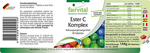 Ester C Complex 500mg - VEGANO - Vitamina C con Bioflavonoides - 90 Comprimidos - Calidad Alemana