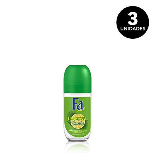 Fa - Desodorante Roll-On Limones del Caribe - Anti Transpirable y fiable contra el olor corporal - 3 uds de 50ml
