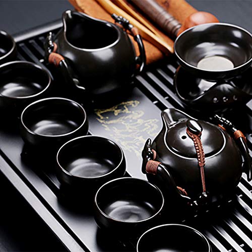 fanquare Kung Fu Juego de Té Chino de Cerámica con Bandeja y Pequeñas Herramientas de Té, Tazas de té de Porcelana, Negra