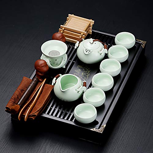 fanquare Kung Fu Juego de Té de Cerámica Chino con Bandeja y Pequeñas Herramientas de Té, Tazas de Té Ge Yao, Blanco