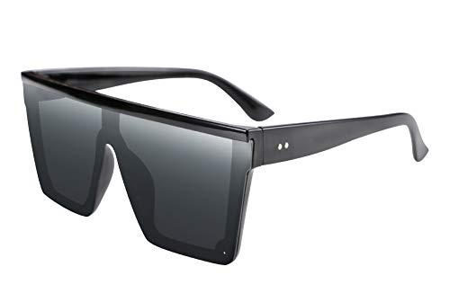 FEISEDY Fashion Oversize Flat Top Siamesische Lente Randlose Gafas de sol UV400 Relieve estilo mujer hombre B2470 Negro negro