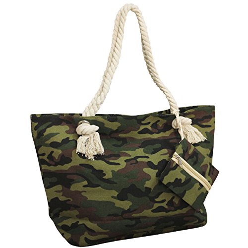 FERETI Bolso De Playa Camuflaje Lona Tela Militar Ejército Cuerdo Bebe Hombro Verano Mujer