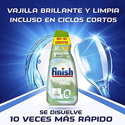 Finish Power Gel 0% Detergente Gel Lavavajilla con Certificado Ecológico, 2 unidades - 120 Dosis