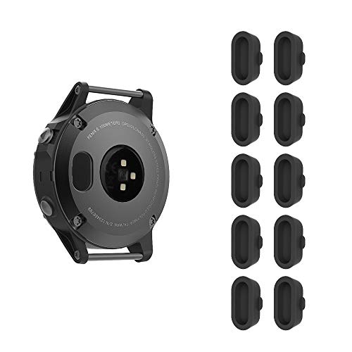 Fintie 10 Piezas Tapón a Prueba de Polvo Compatible con Garmin Fenix 5 / 5S / 5X / Plus - Protector de Silicona para Puerto del Cargador de Smartwatch, Negro