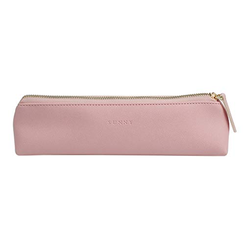 Fyore - Estuche de piel de lujo, diseño delgado con cremallera metálica, tamaño de bolsillo para bolígrafo y brocha de maquillaje, color rosa 20*5*4.4cm