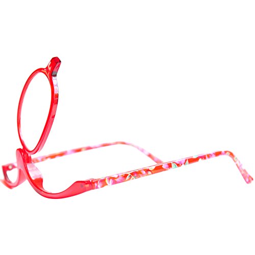 Gafas de Maquillaje, Gafas Para Maquillarse con Lente Abatible,Gafas con Lente que Gira Para Ayudarte con el Maquillaje con Funda Gratuita, Dioptrías +2.5(Rojo)