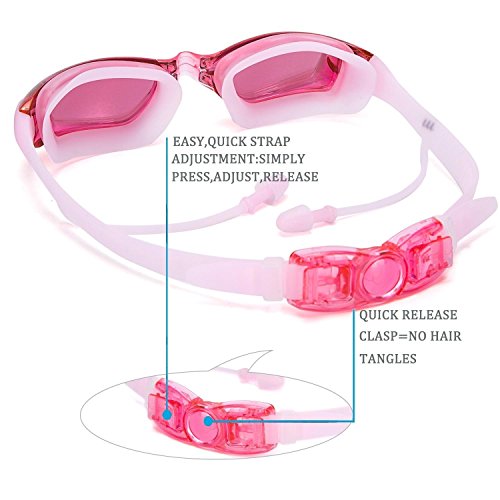 Gafas de Natación y Gorro de Natacion Para Hombres Mujeres Mujer Adultos Jóvenes Niños, Nadar Antiempañado y Anti Rayos UV, Ideal para Todo Tipo de Agua, Piscina, Deportes Acuáticos (Rosa 2)