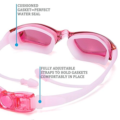 Gafas de Natación y Gorro de Natacion Para Hombres Mujeres Mujer Adultos Jóvenes Niños, Nadar Antiempañado y Anti Rayos UV, Ideal para Todo Tipo de Agua, Piscina, Deportes Acuáticos (Rosa 2)