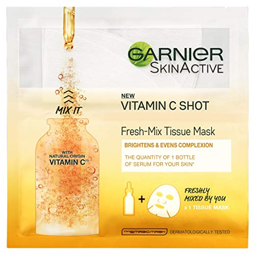 Garnier Fresh-Mix - Máscara de tejido con vitamina C para dar brillo a la cara, hoja de chupito, 33 g