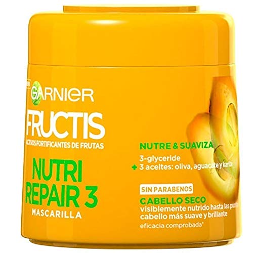 Garnier Fructis Nutri Repair 3 Mascarilla Fortificante que Nutre y Suaviza, con 3-Glyceride y Aceites de Oliva, Aguacate y Karité - 300 ml