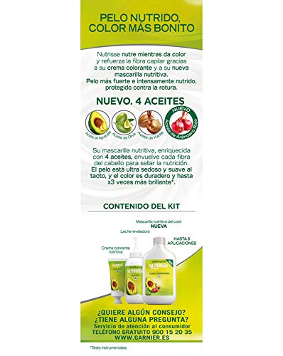 Garnier Nutrisse Creme Coloración Nutritiva Permanente, Tinte 100% Cobertura de Canas con Mascarilla Nutritiva de 4 Aceites - Tono 7 Rubio