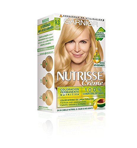 Garnier Nutrisse Creme Coloración Nutritiva Permanente, Tinte 100% Cobertura de Canas con Mascarilla Nutritiva de 4 Aceites - Tono 9.3 Rubio muy Claro Dorado