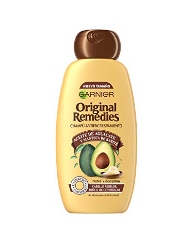 Garnier Original Remedies - Champú con Aceite de Aguacate y Manteca de Karité para Pelo Rebelde y Escrespado - 300 ml