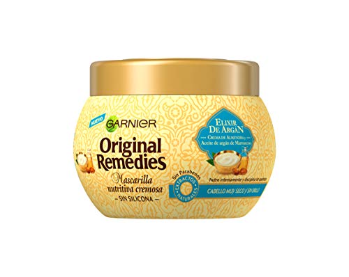 Garnier Original Remedies Elixir de Argán Mascarilla capilar nutritiva cremosa sin silicona para un pelo muy seco y sin brillo - 300 ml