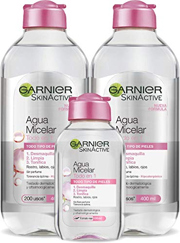 Garnier Skin Active - Agua Micelar Clásica Todo en Uno, Pieles Normales, 2 x 400 ml + 1 x 100 ml