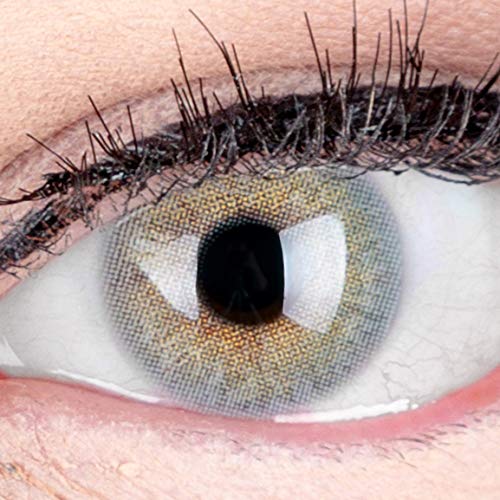 GLAMLENS lentillas de color -gris Jasmine light Grey + contenedor. 1 par (2 piezas) - 90 Días - Sin Graduación - 0.00 dioptrías - blandos - Lentes de contacto grises de hidrogel de silicona