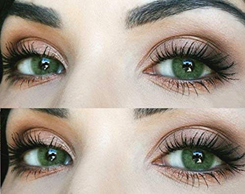 GLAMLENS lentillas de colores verdes Jasmine Green + contenedor. 1 par (2 piezas) - 90 Días - Sin Graduación - 0.00 dioptrías - blandos - Lentes de contacto verde de hidrogel de silicona