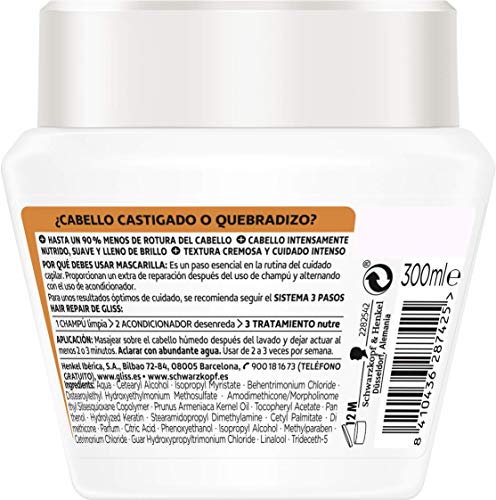 Gliss - Mascarilla Reparación Total - para Cabellos Secos y Quebradizos 2 uds de 300ml - Schwarzkopf