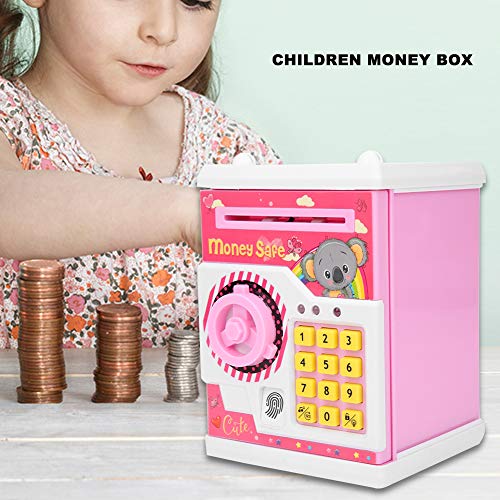 GOTOTOP Caja de Dinero para niños, alcancías electrónicas, contraseña de cajero automático, Moneda en Efectivo, Papel de Desplazamiento automático, Caja de Ahorro de Dinero para niños(Rosado)