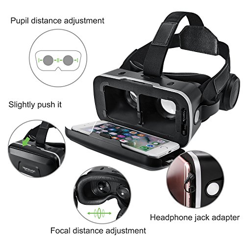 HAMSWAN Gafas de Realidad Virtual con Auriculares, [Regalos] 3D VR Googles con Auriculares Incorporados, Visión de 360 Grados, FOV Botón, Multifunción para Los Móviles de Pantalla 4.0-6.0 Pulgadas