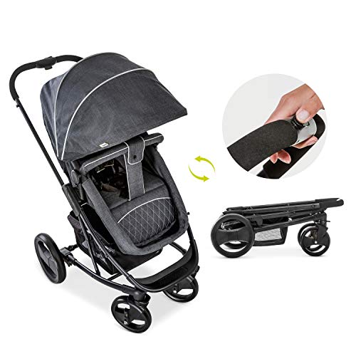 Hauck Pacific 4 Shop N Drive - Carro de Bebe de 6 Piezas, hasta 25 kg, Grupo 0+, Capazo Transformable, Silla Reversible, Colchón, Cubrecapazo, Cubrepies, Saquito, Ligero, Melange Charcoal (Gris)