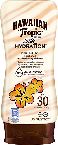 Hawaiian Tropic Silk Hydration Protective - Loción Solar Protectora con índice SPF 30 con cintas de seda hidratantes y resistente al agua, formato 180 ml