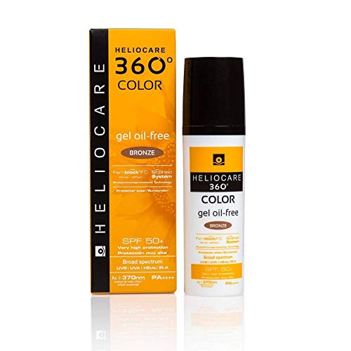 Heliocare 360º Color Gel Oil-Free SPF 50+ - Fotoprotección Avanzada con Color, Textura Ligera, Pieles Mixtas o Grasas, Acabado Mate y Tacto Seco, Bronze, 50ml