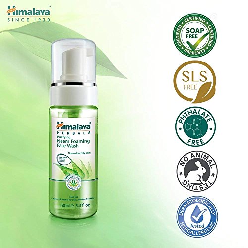 Himalaya Herbals Neem Face Wash Foam con extracto de cúrcuma - Limpiador facial a base de hierbas - hipoalergénico, sin parabenos - PROBADO DERMATOLÓGICAMENTE - 150 ml (paquete de 2)