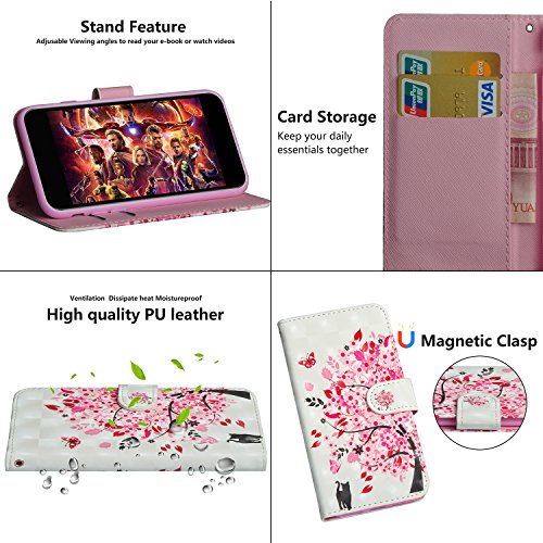 HMTECH Galaxy J7 2017 Funda Elegante Retro Gato Rosa Flor patrón PU Leather Wallet con Business Card Holder Stand Function Case para Samsung Galaxy J7 2017,Cat Pink Flower YX