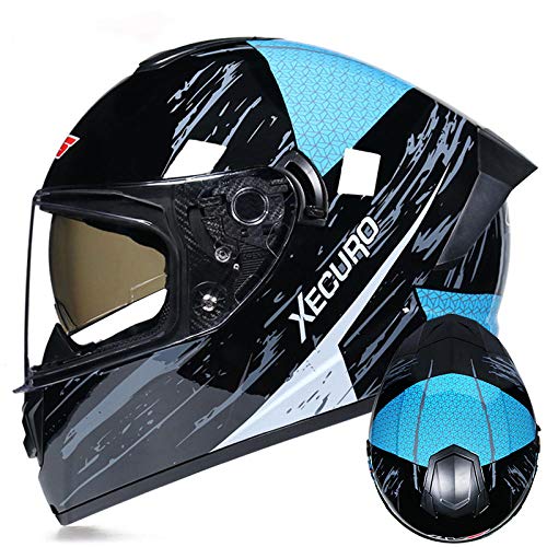 HNLong Casco todoterreno casco completo para motos de hombre-Blue bar_S (55-56cm)