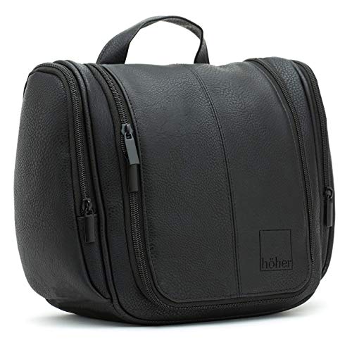 Höher - Bolsa de Baño de Calidad, Gran Capacidad, Gancho para ser Colgado – Artículos de Tocador, Kit de Afeitado, Cosméticos - Regalo para Hombres y Mujeres - Camping, Viajes, Gimnasio (negro)