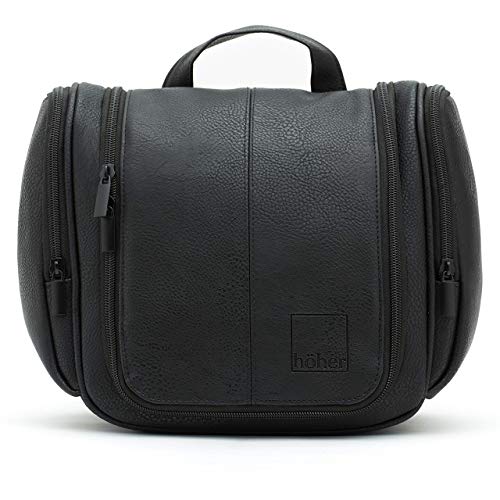 Höher - Bolsa de Baño de Calidad, Gran Capacidad, Gancho para ser Colgado – Artículos de Tocador, Kit de Afeitado, Cosméticos - Regalo para Hombres y Mujeres - Camping, Viajes, Gimnasio (negro)